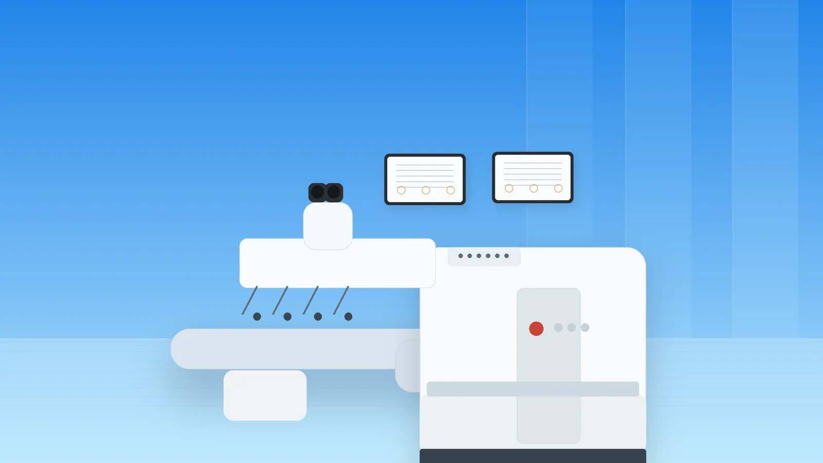 Ilustração editorial de equipamento oftalmológico a laser, sem marca
