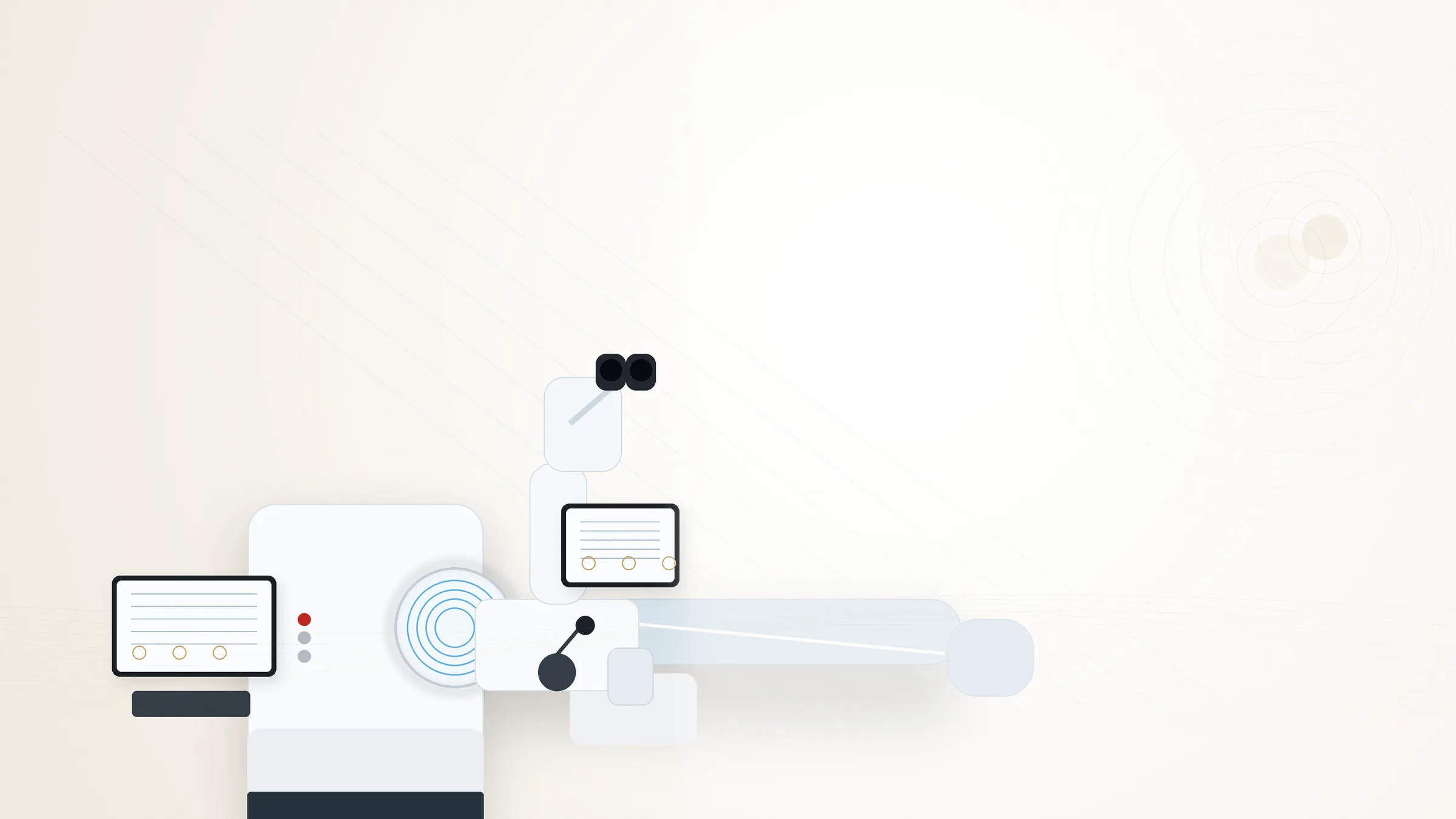 Equipamento oftalmológico a laser, ilustração editorial em ambiente clínico sereno